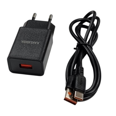 Мережевий зарядний пристрій Kakusiga KSC-1644 (1USB/5A) + USB кабель Type-C- чорний Мережевий зарядний пристрій Kakusiga KSC-1644 (1USB/5A) + USB кабель Type-C- чорний