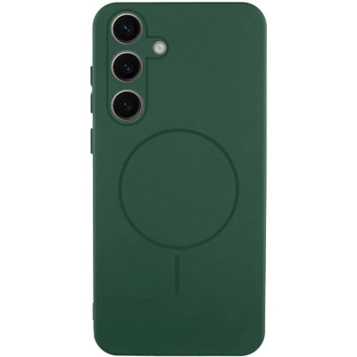 Накладка (з мікрофіброю) Silicone Cover Lakshmi Full Camera with Magnetic для Samsung S21 FE- темно-зелений