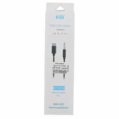 AUX кабель Type-C to 3.5mm KIN KY204- чорний AUX кабель Type-C to 3.5mm KIN KY204- чорний