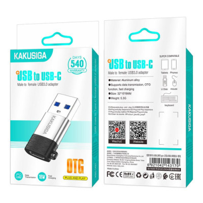 Перехідник Kakusiga KSC-1421 USB Male to USB-C Female- чорний