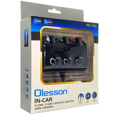 Автомобільний розгалужувач Olesson 1523 2USB (12V/24V) 120W