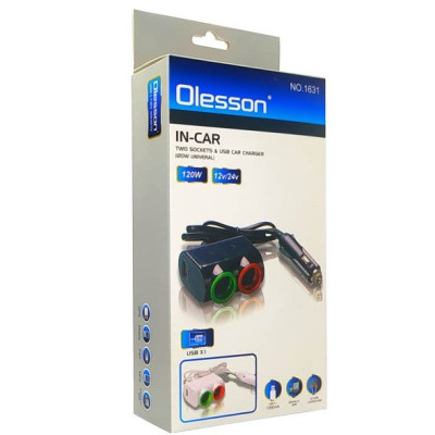 Автомобільний розгалужувач Olesson 1631 USB (12V/24V) 120W
