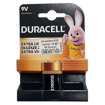 Батарейка 6F22 (крона) / 6LR61 9V Duracell Батарейка 6F22 (крона) / 6LR61 9V Duracell