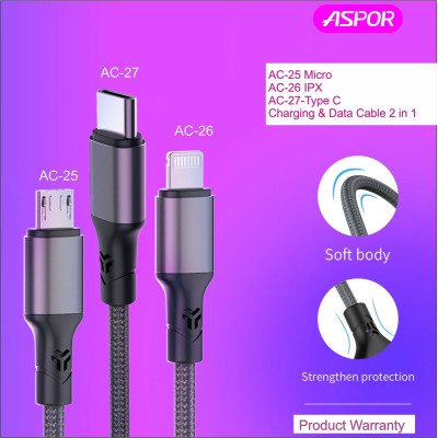USB кабель Aspor AC-25 Micro 3.1A/1м- чорний