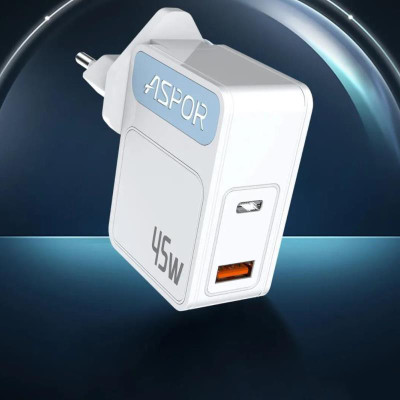 Мережевий зарядний пристрій Aspor A839 45W PD QC (UCB C+A)- білий