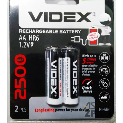 Акумулятор R6 (AA) Videx (2500mAh) Ni-Mh 2bl, Ready To Use (ціна за 1шт) Акумулятор R6 (AA) Videx (2500mAh) Ni-Mh 2bl, Ready To Use (ціна за 1шт)