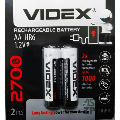 Акумулятор R6 (AA) Videx (2700mAh) Ni-Mh 2bl (ціна за 1шт) Акумулятор R6 (AA) Videx (2700mAh) Ni-Mh 2bl (ціна за 1шт)