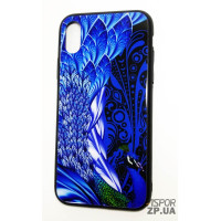 Накладка Silicone Glass для iPhone X/XS- Павич- синій