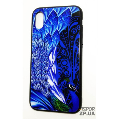 Накладка Silicone Glass для iPhone X/XS- Павич- синій Накладка Silicone Glass для iPhone X/XS- Павич- синій