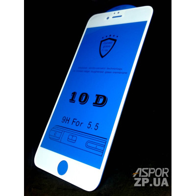 Скло захисне 10D для iPhone 6 Plus- білий