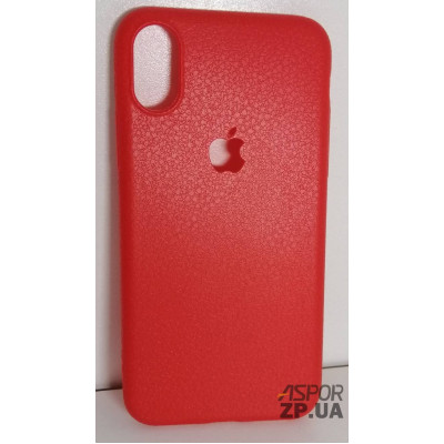 Накладка PU під шкіру для iPhone X/XS з вирізом під яблуко- червоний Накладка PU під шкіру для iPhone X/XS з вирізом під яблуко- червоний