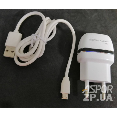 Мережевий зарядний пристрій Konfulon (KFL-C25) 2в1 5V/1A + USB кабель micro- білий Мережевий зарядний пристрій Konfulon (KFL-C25) 2в1 5V/1A + USB кабель micro- білий