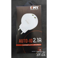 Мережевий зарядний пристрій EMY- MY-269 (2USB/2.1A) + USB кабель Lightning- білий