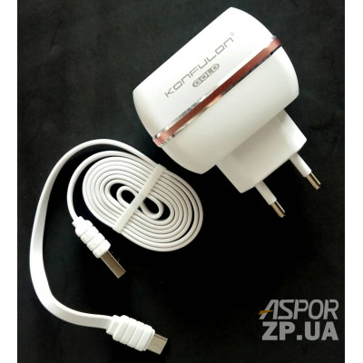 Мережевий зарядний пристрій Konfulon (C23 + S33A) 2в1 5V/2.4A + USB кабель Type-C- білий Мережевий зарядний пристрій Konfulon (C23 + S33A) 2в1 5V/2.4A + USB кабель Type-C- білий