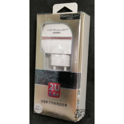 Мережевий зарядний пристрій Konfulon (C23 + S33A) 2в1 5V/2.4A + USB кабель Type-C- білий Мережевий зарядний пристрій Konfulon (C23 + S33A) 2в1 5V/2.4A + USB кабель Type-C- білий