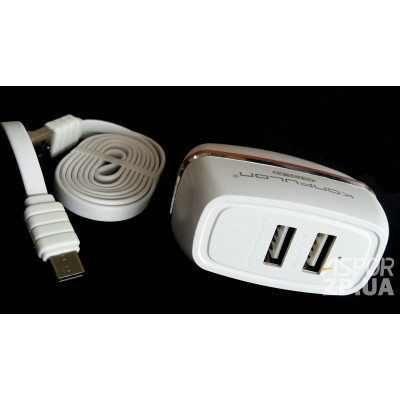 Мережевий зарядний пристрій Konfulon (C23 + S33A) 2в1 5V/2.4A + USB кабель Type-C- білий Мережевий зарядний пристрій Konfulon (C23 + S33A) 2в1 5V/2.4A + USB кабель Type-C- білий