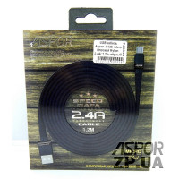 USB кабель Aspor A135 Micro Плоский Nylon 2.4A/1.2м- чорний USB кабель Aspor A135 Micro Плоский Nylon 2.4A/1.2м- чорний