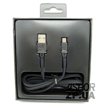 USB кабель Aspor A135 Micro Плоский Nylon 2.4A/1.2м- чорний