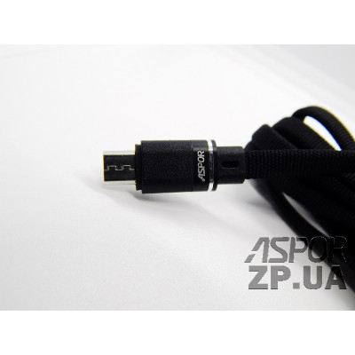 USB кабель Aspor A135 Micro Плоский Nylon 2.4A/1.2м- чорний