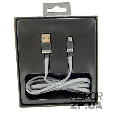 USB кабель Aspor A135 Micro Плоский Nylon 2.4A/1.2м- сірий