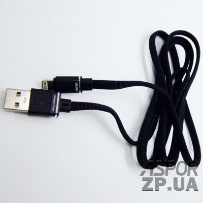 USB кабель Aspor A136 Lightning Плоский Nylon 2.4A/1.2м- чорний
