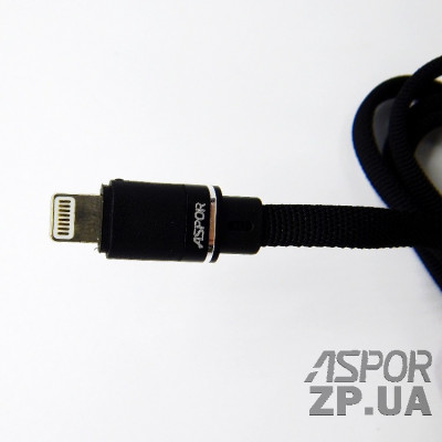 USB кабель Aspor A136 Lightning Плоский Nylon 2.4A/1.2м- чорний