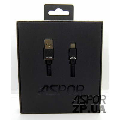 USB кабель Aspor A137 Type-C Плоский Nylon 2.4A/1.2м- чорний