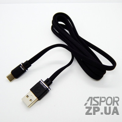 USB кабель Aspor A137 Type-C Плоский Nylon 2.4A/1.2м- чорний
