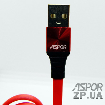 USB кабель Aspor A158 New Micro Плоский Silicon 2.4A/1.2м- червоний