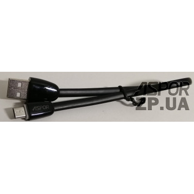 USB кабель Aspor A72 глянсовий Micro для PB (2A/0.25м)- чорний