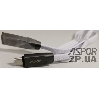 USB кабель Aspor A81 шкіра плоский Micro (2A/1м)- білий