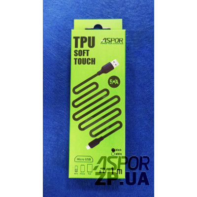 USB кабель Aspor A41 TPU Soft Touch Micro (5А/1м)- чорний
