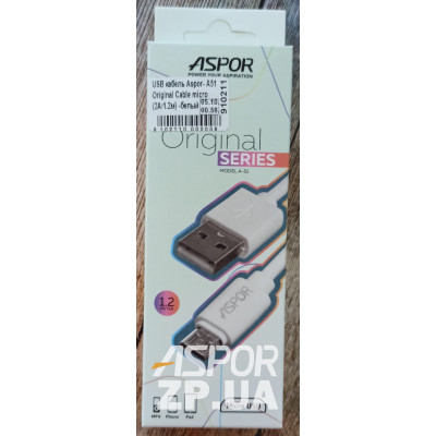 USB кабель Aspor A51 Original Cable Micro (2A/1.2м)- білий