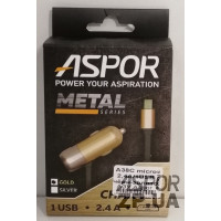 Автомобільний зарядний пристрій Aspor A38C Micro Metal Series 2.4A/1USB- чорно-золотий Автомобільний зарядний пристрій Aspor A38C Micro Metal Series 2.4A/1USB- чорно-золотий