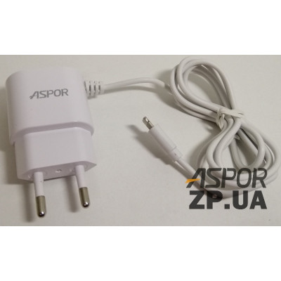Мережевий зарядний пристрій Aspor A802 (1USB/1A) LED + USB кабель Lightning- білий Мережевий зарядний пристрій Aspor A802 (1USB/1A) LED + USB кабель Lightning- білий