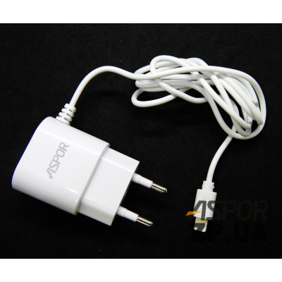 Мережевий зарядний пристрій Aspor A802 (1USB/1A) LED + USB кабель Lightning- білий Мережевий зарядний пристрій Aspor A802 (1USB/1A) LED + USB кабель Lightning- білий