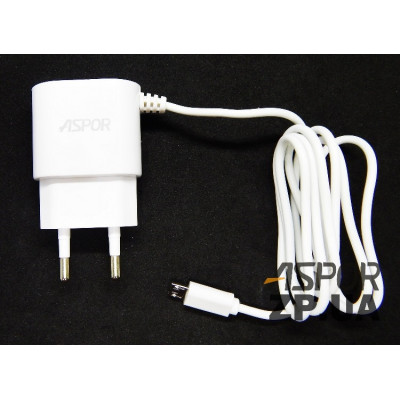 Мережевий зарядний пристрій Aspor A802 Plus (1USB/2.4A) LED + USB кабель Micro- білий Мережевий зарядний пристрій Aspor A802 Plus (1USB/2.4A) LED + USB кабель Micro- білий