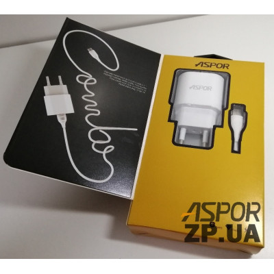 Мережевий зарядний пристрій Aspor A818 (1A iQ) + USB кабель Type-C- білий Мережевий зарядний пристрій Aspor A818 (1A iQ) + USB кабель Type-C- білий