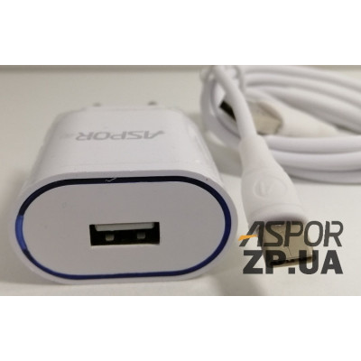 Мережевий зарядний пристрій Aspor A818 (1A iQ) + USB кабель Type-C- білий Мережевий зарядний пристрій Aspor A818 (1A iQ) + USB кабель Type-C- білий