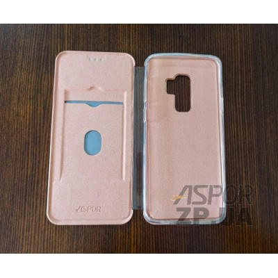 Чохол-книжка Aspor глянсовий пластик для Samsung S9 Plus- рожеве золото