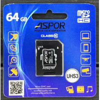 Карта пам`яті Aspor MicroSDHC 64GB UHS-III (Class 10) + SD adapter Карта пам`яті Aspor MicroSDHC 64GB UHS-III (Class 10) + SD adapter