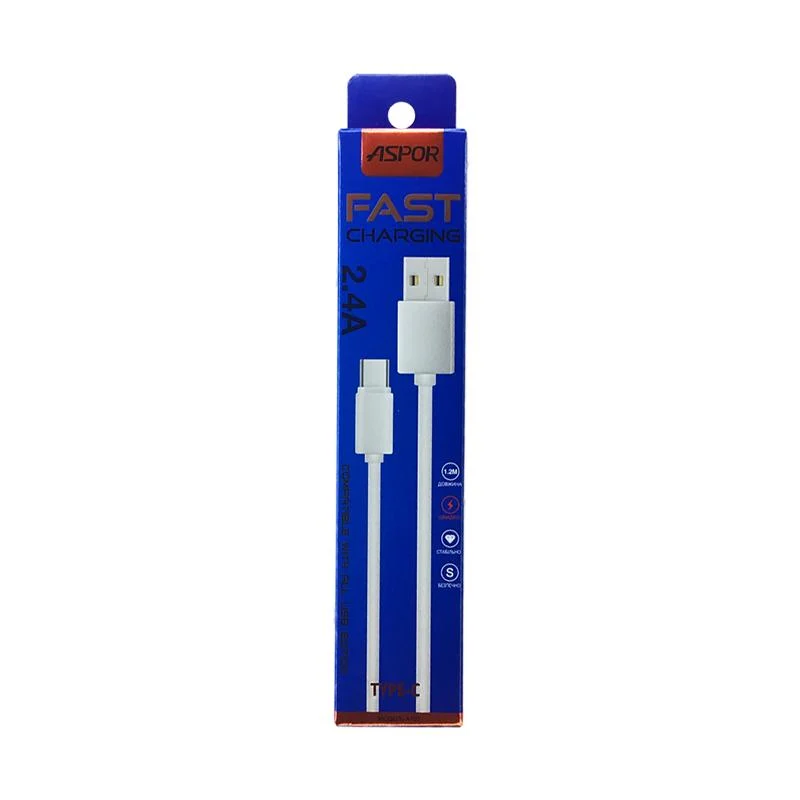 USB кабель Aspor A107 Type-C Econom пак 2.1A/1.2м- білий