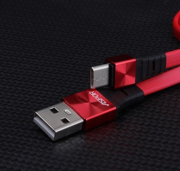 USB кабель Aspor A160 Type-C Плоский Silicon 2.4A/1.2м- червоний