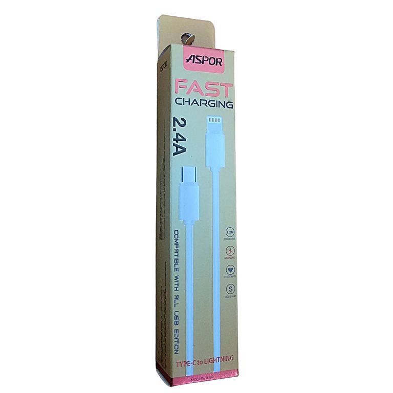 USB-C кабель Aspor A109 Type-C to Lightning Econom пак 3.1A/1м- білий