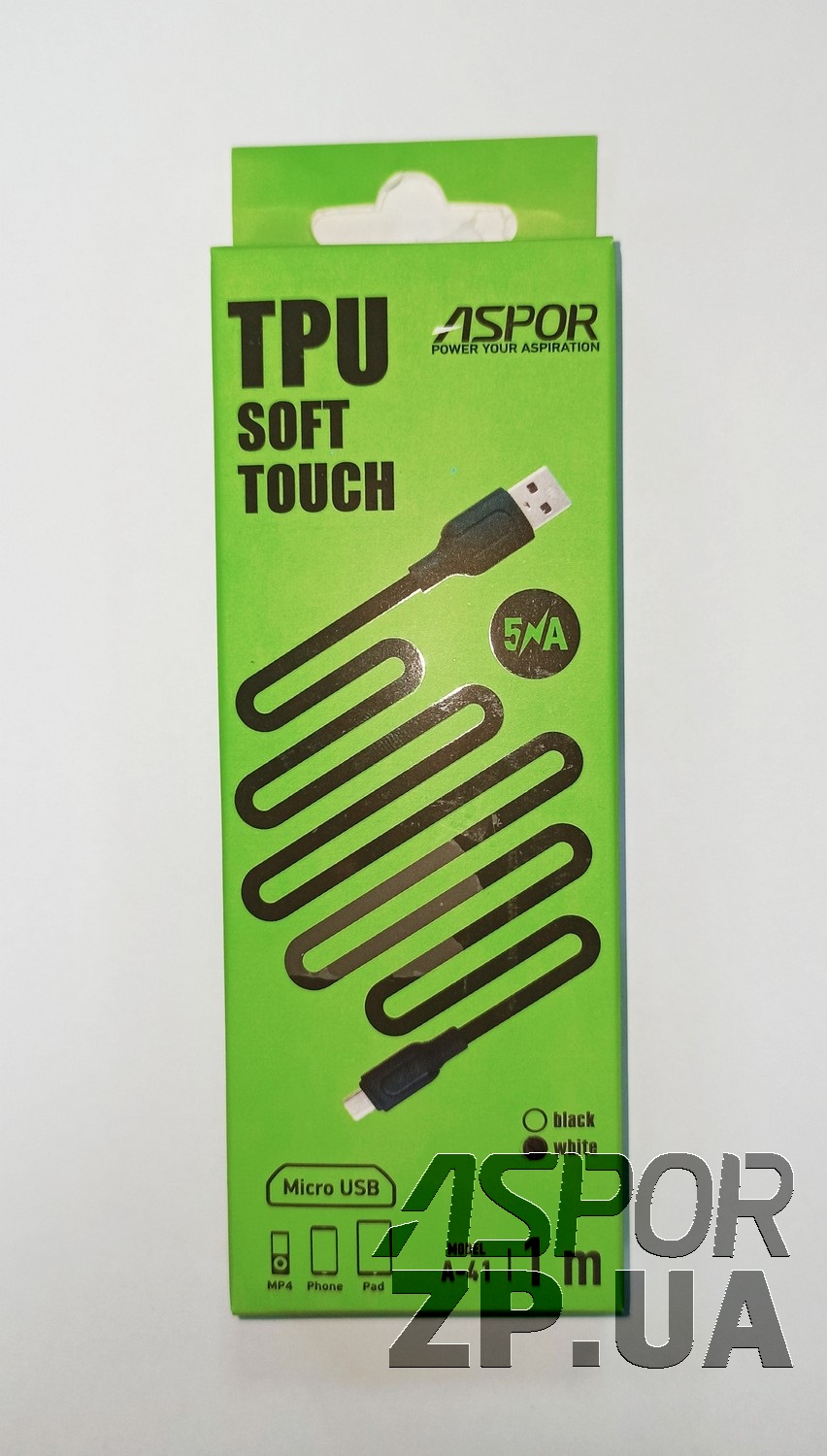 USB кабель Aspor A41 TPU Soft Touch Micro (5А/1м)- білий