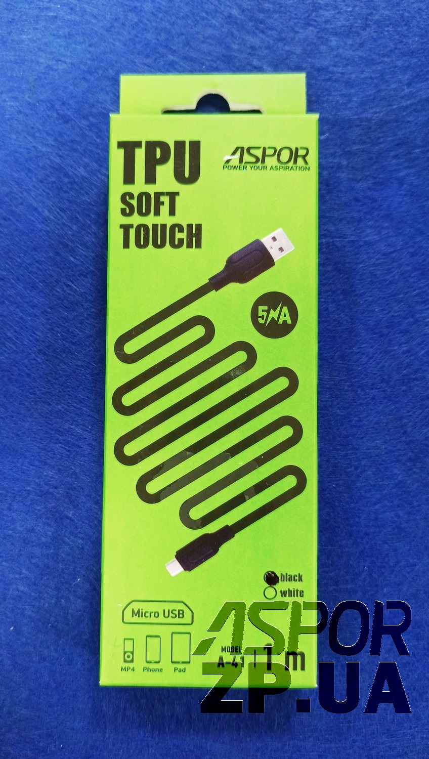 USB кабель Aspor A41 TPU Soft Touch Micro (5А/1м)- чорний